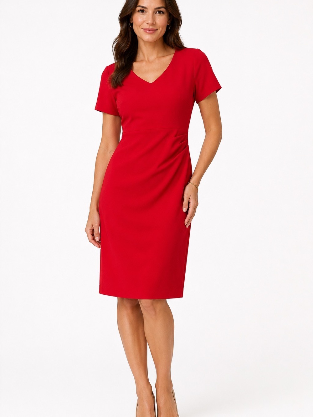 Boden Short Sleeve V-Neck Red Sheath Dress (8L)